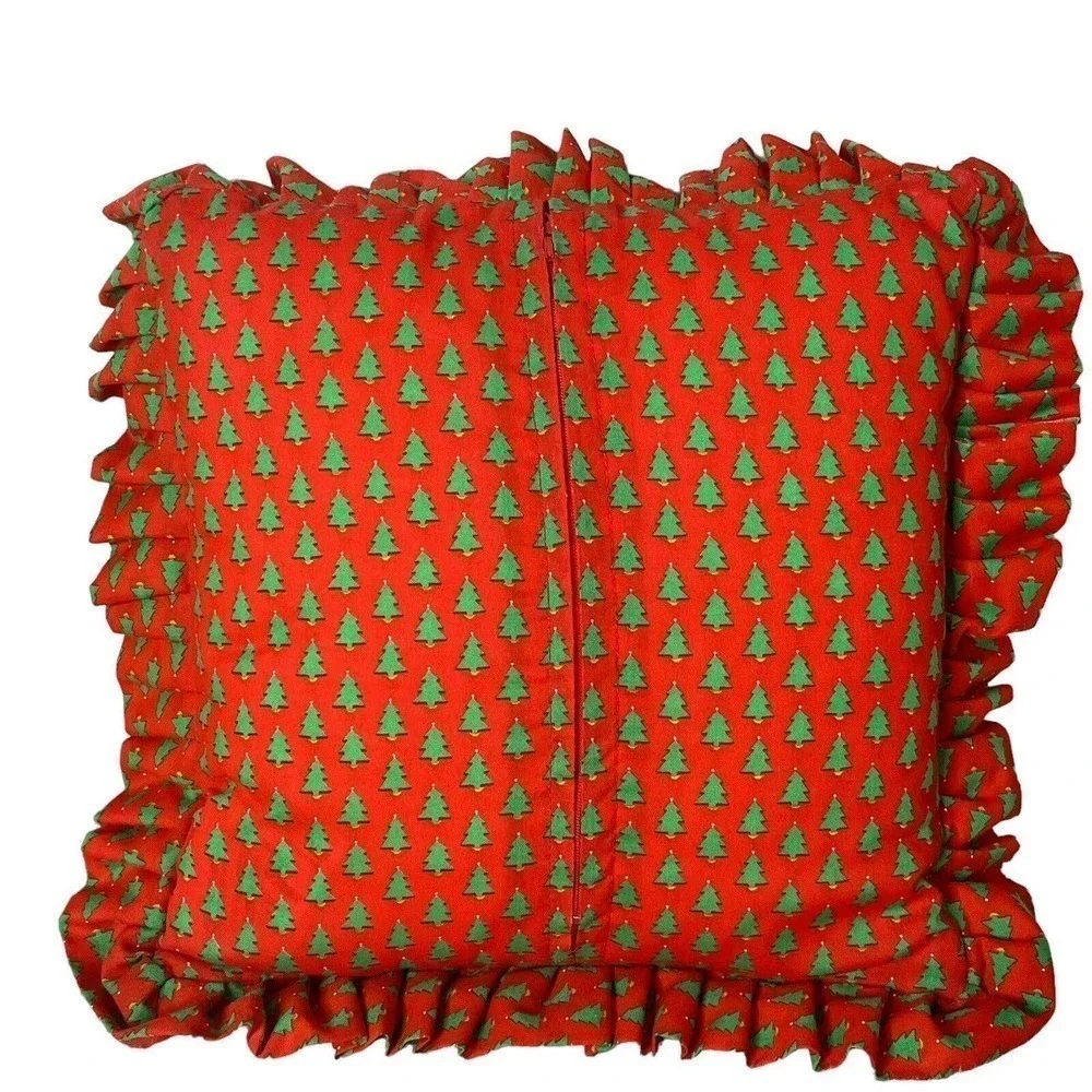 Handmade Vtg. 1985 Hummel Cross Stitch Pillow Square Signed Ruffle Eyelet 80s